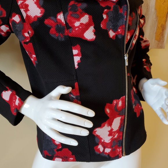 Black Rivet Black/Red Floral Zipper Front Blazer Jacket SZ L - Picture 6 of 8